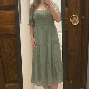 Trixxi Green Tiered Cottagecore Midi Sundress Size L